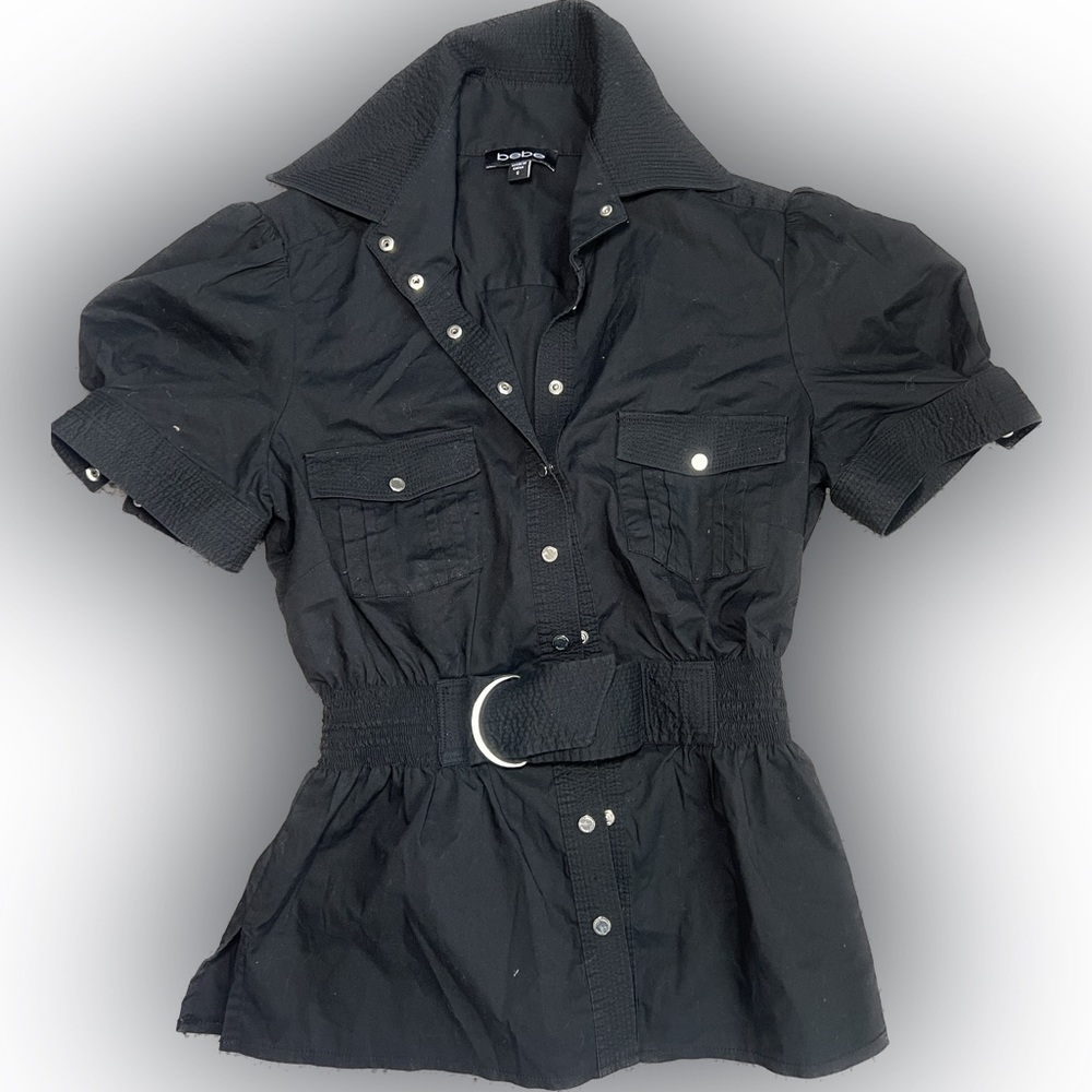 Sold Bebe Black Collared Top with Buttons